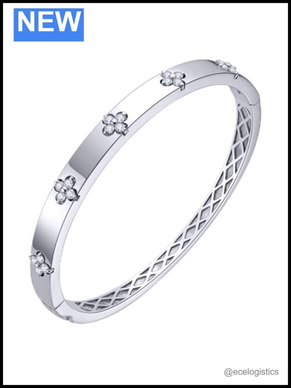 14K Gold Plated 925 Sterling Silver Moissanite Clover Cuff Bangle Bracelet